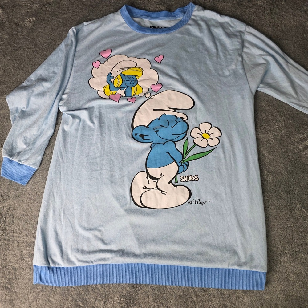 The Smurfs Girls Large 12-14 Sleep Shirt Light Blue Smurfette Graphic Nightgown